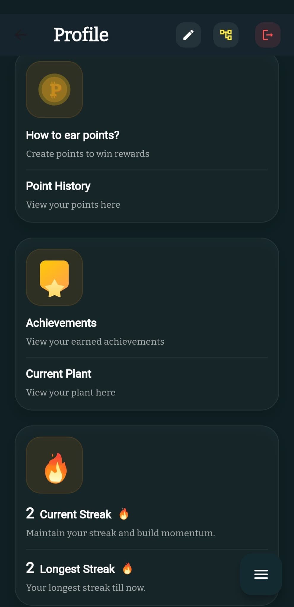 Points history screen